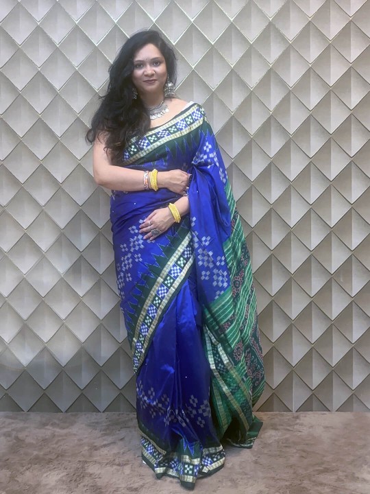 LEAD BLUE AND GREEN PASAPALI SAMBALPURI SILK SAREE